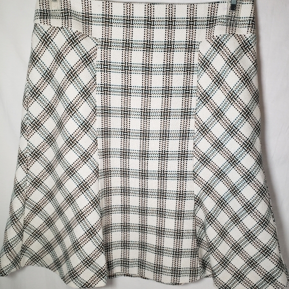 Ann Taylor LOFT Ivory Green Multicolored Tweed Y2K Knee Length Skirt Sz 6 - Picture 3 of 11